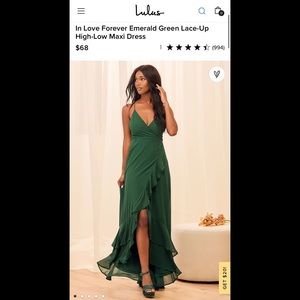Lulus In Love Forever Emerald Green Lace-Up High-Low Maxi Dress